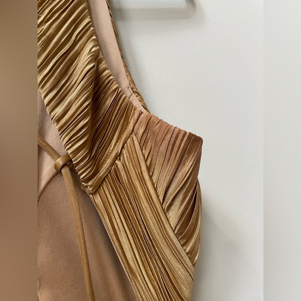 Lulu’s Gold Satin Formal Tiered Lace Up Maxi Dress - Picture 10 of 15